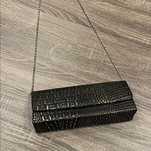 Elegant Black Croc-Embossed Clutch